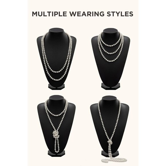 1920s Flapper Accessories Set Costume Headband Necklace Gloves Pearl main image 5